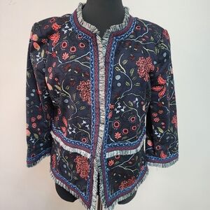 LOFT Black Floral Embroidered Blazer
